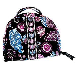 Vera Bradley Hanging Travel Jewelry Organizer Roll Bag Black Floral Print